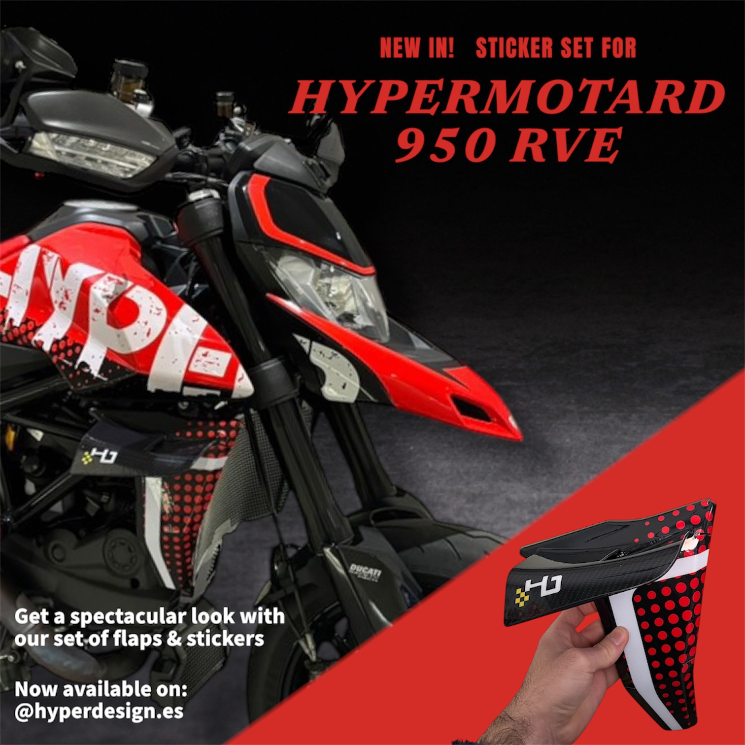 Sticker Set + Aerodynamic Winglet Kit for Ducati Hypermotard 950 - Model V4 FLAPS (RVE version) - Image 2